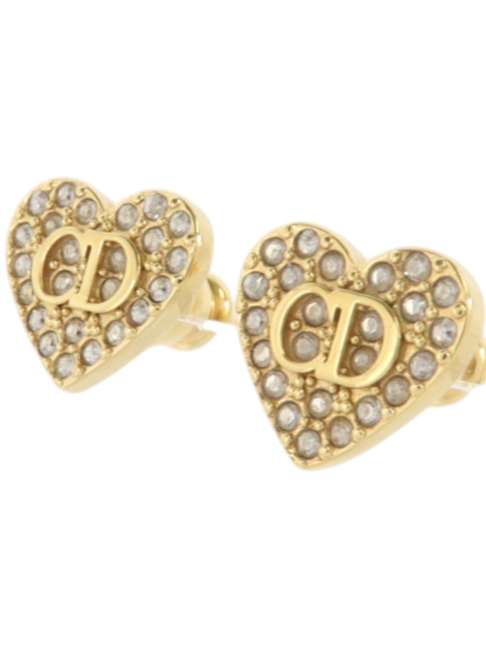 Christian Dior Clair D Lune Crystal Heart CD Gold Stud Earrings